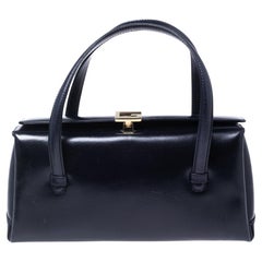 Gucci Dark Blue Leather Square G Flap Satchel