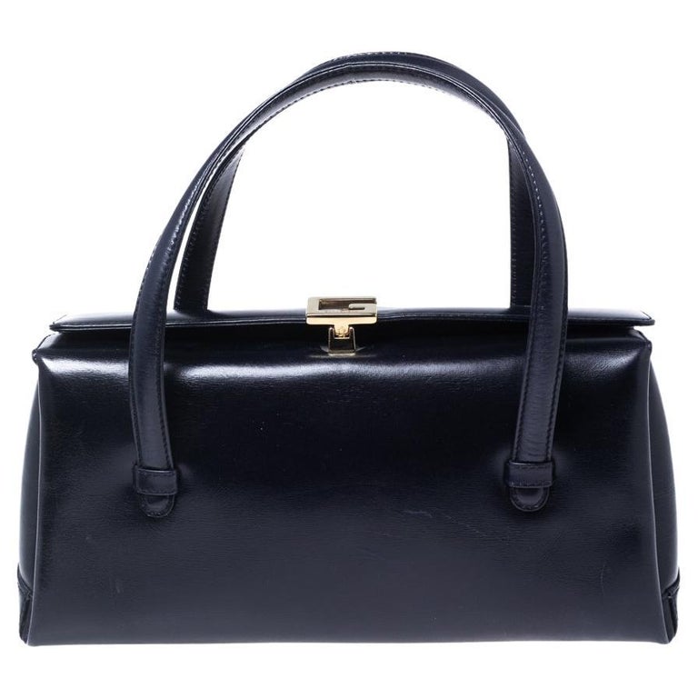 Gucci Dark Blue Leather Square G Flap Satchel at 1stDibs