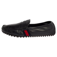 Gucci Dark Blue Leather Web Penny Loafers Size 43