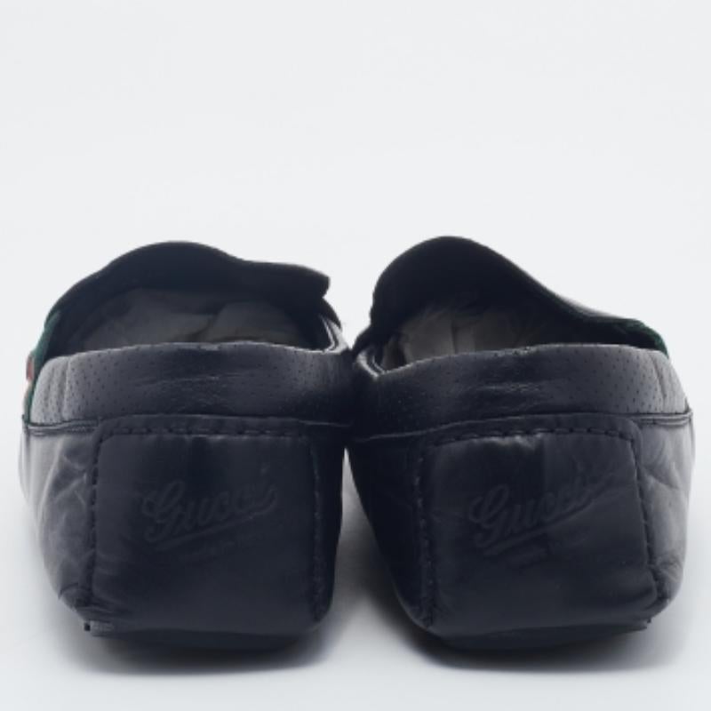 Gucci Dark Blue Leather Web Slip On Loafers Size 41.5 For Sale 2