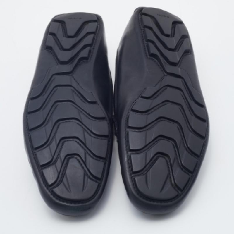 Gucci Dark Blue Leather Web Slip On Loafers Size 41.5 For Sale 3