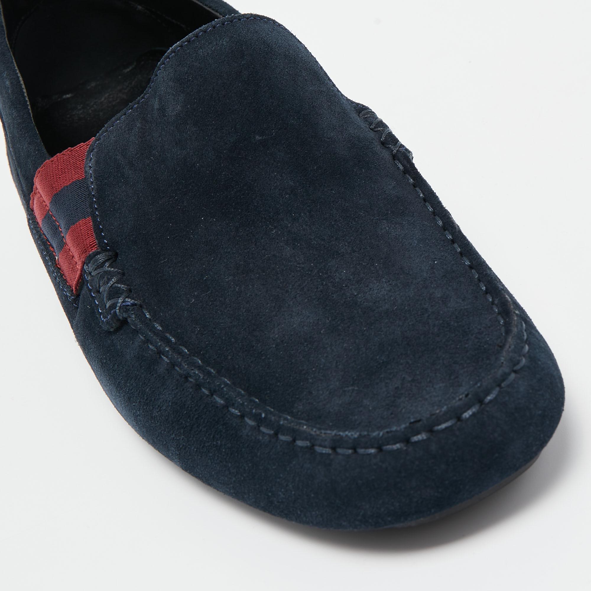 Gucci Dark Blue Suede Web Detail Loafers Size 41.5 3