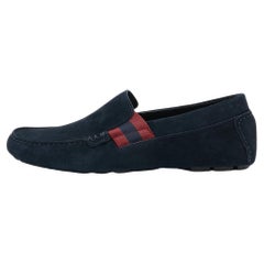 Gucci Dark Blue Suede Web Detail Loafers Size 41.5