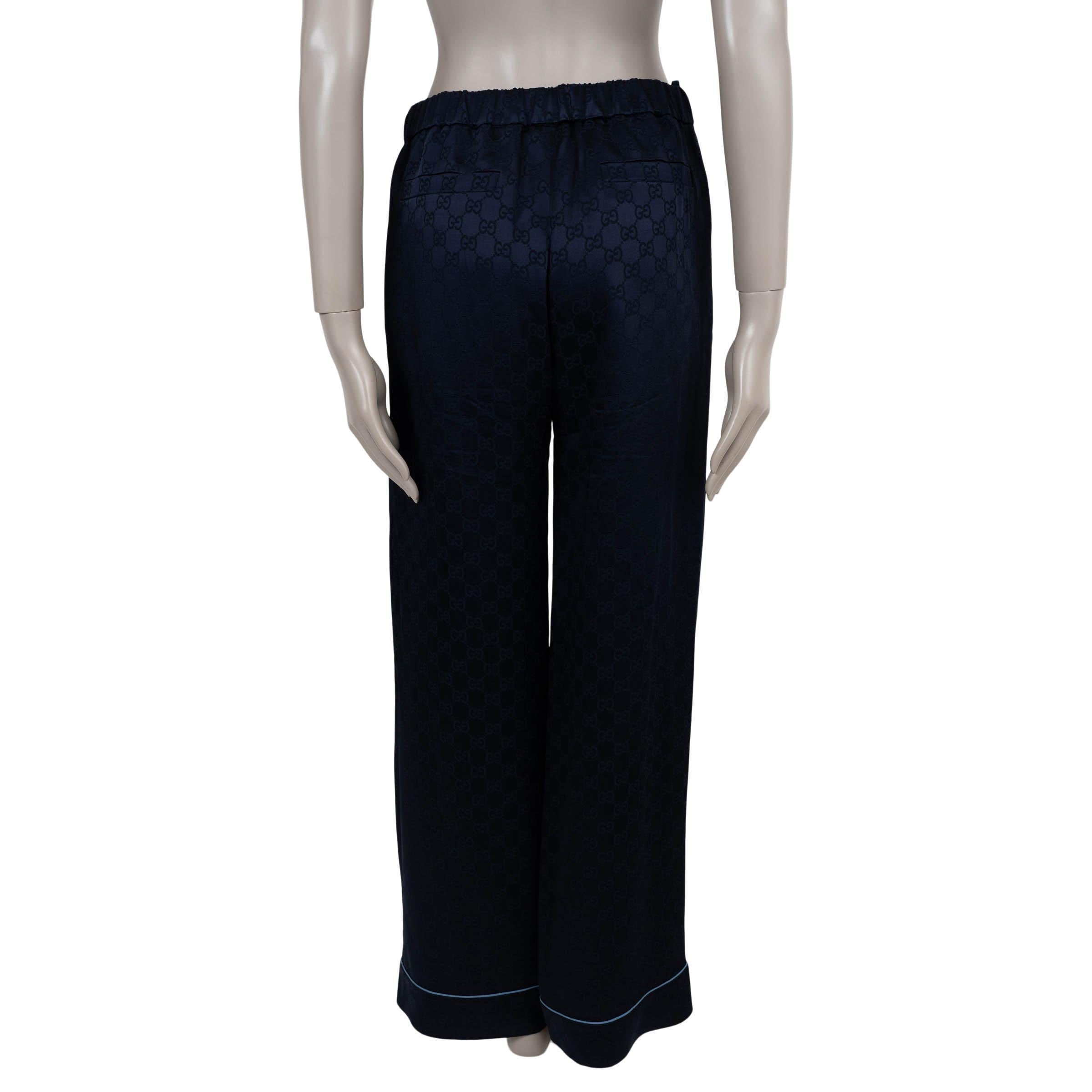 GUCCI azul oscuro viscosa 2024 GG SATIN PAJAMA Pantalones 38 XS Negro en venta