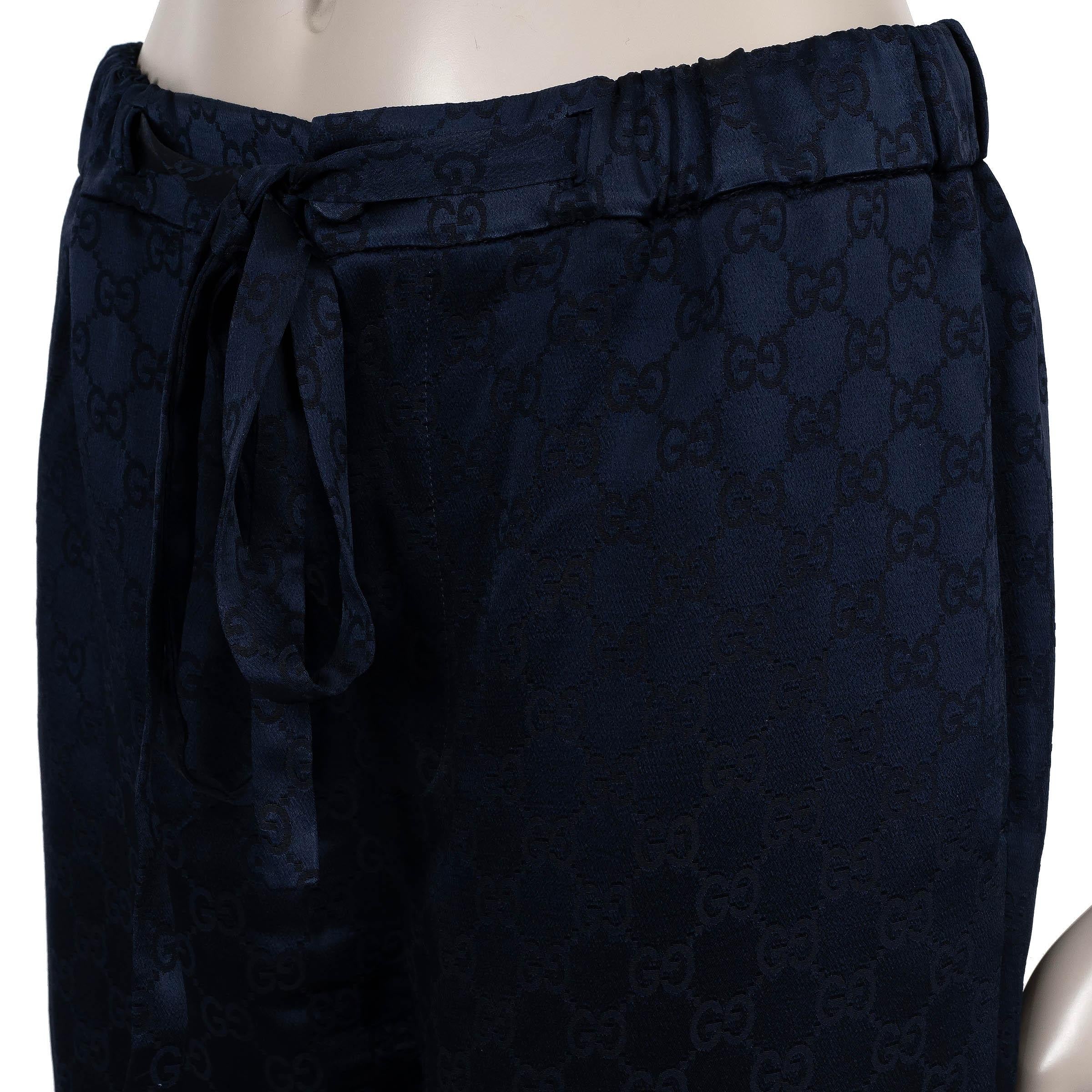 GUCCI azul oscuro viscosa 2024 GG SATIN PAJAMA Pantalones 38 XS en Excelente estado para la venta en Zürich, CH