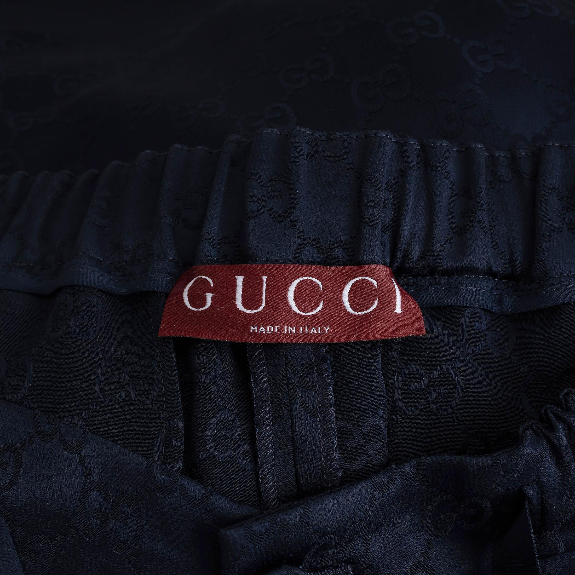 De las mujeres GUCCI azul oscuro viscosa 2024 GG SATIN PAJAMA Pantalones 38 XS en venta