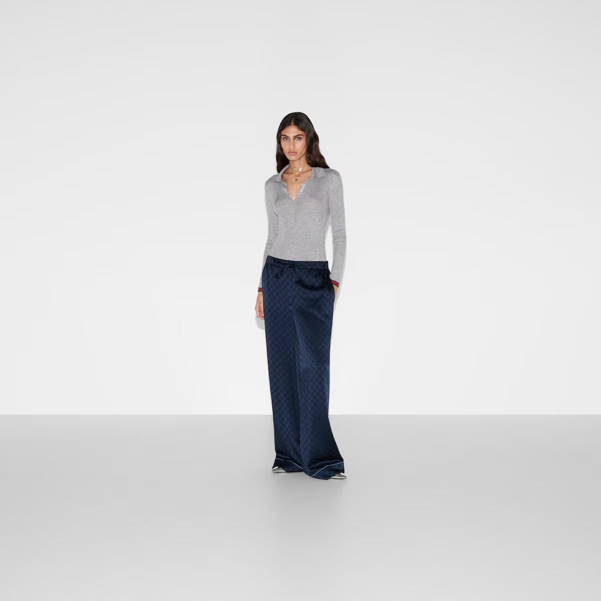 GUCCI azul oscuro viscosa 2024 GG SATIN PAJAMA Pantalones 38 XS en venta 2