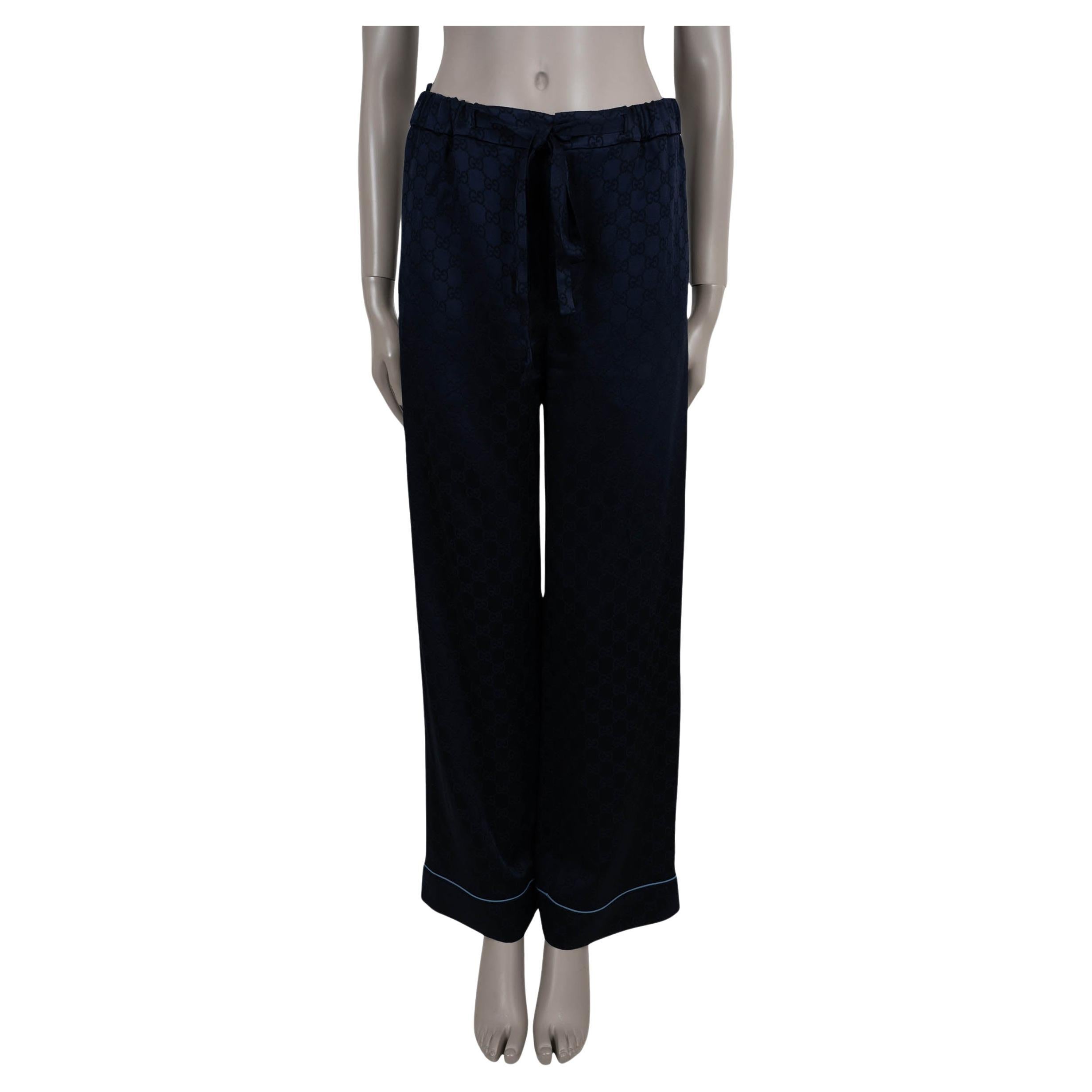 GUCCI azul oscuro viscosa 2024 GG SATIN PAJAMA Pantalones 38 XS en venta