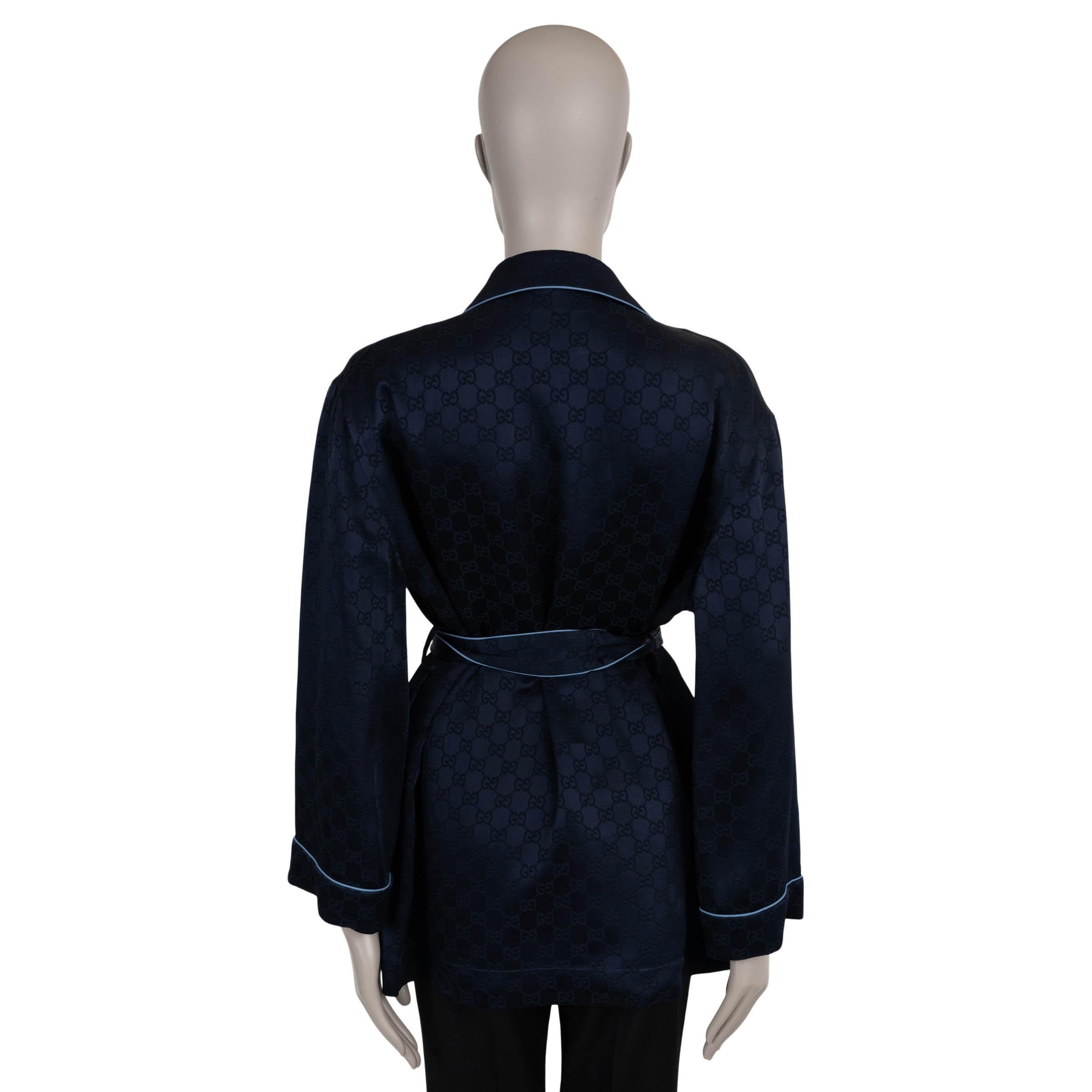 GUCCI dunkelblau Viskose 2024 GG SATIN PAJAMA Hemd 38 XS (Schwarz) im Angebot