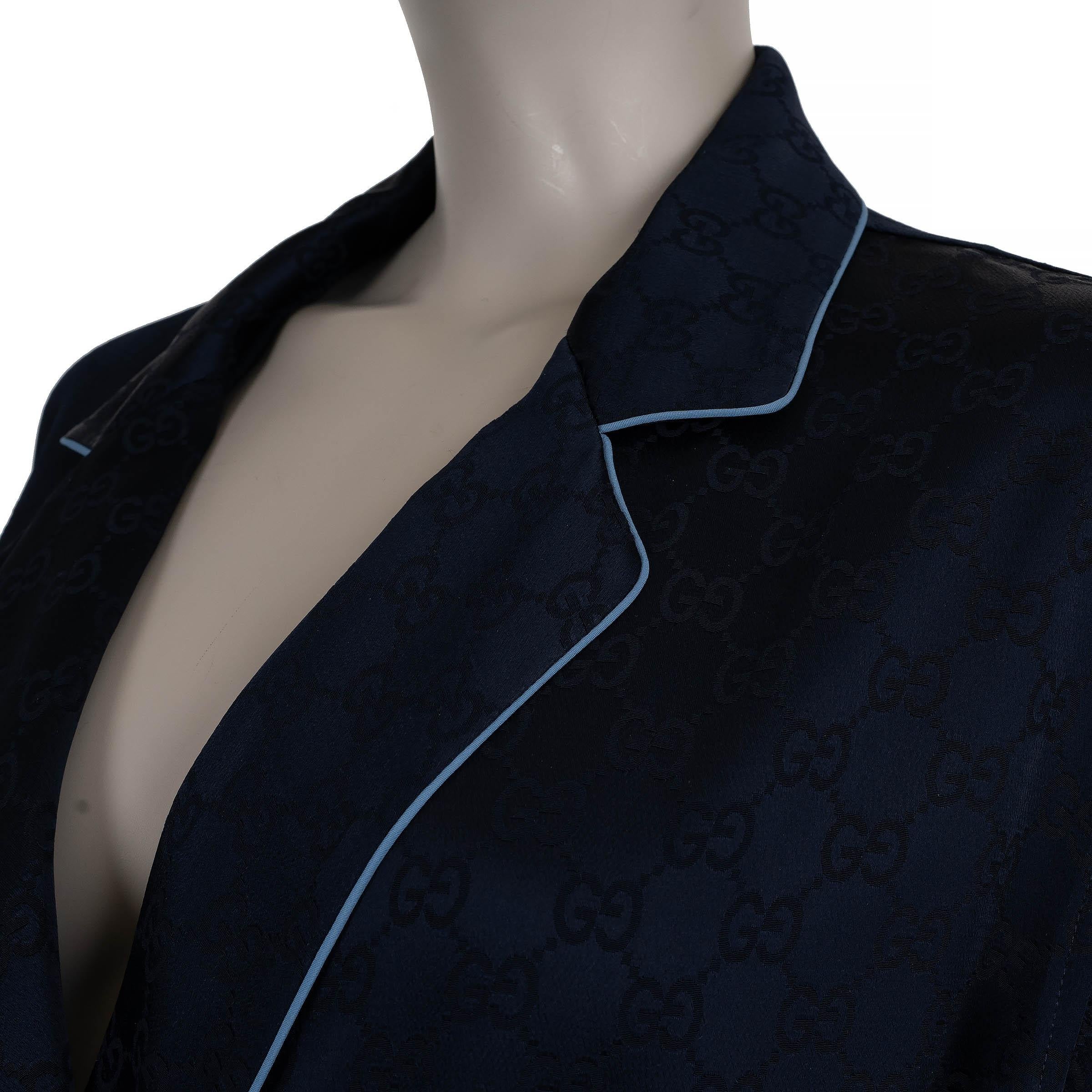 GUCCI dunkelblau Viskose 2024 GG SATIN PAJAMA Hemd 38 XS Damen im Angebot