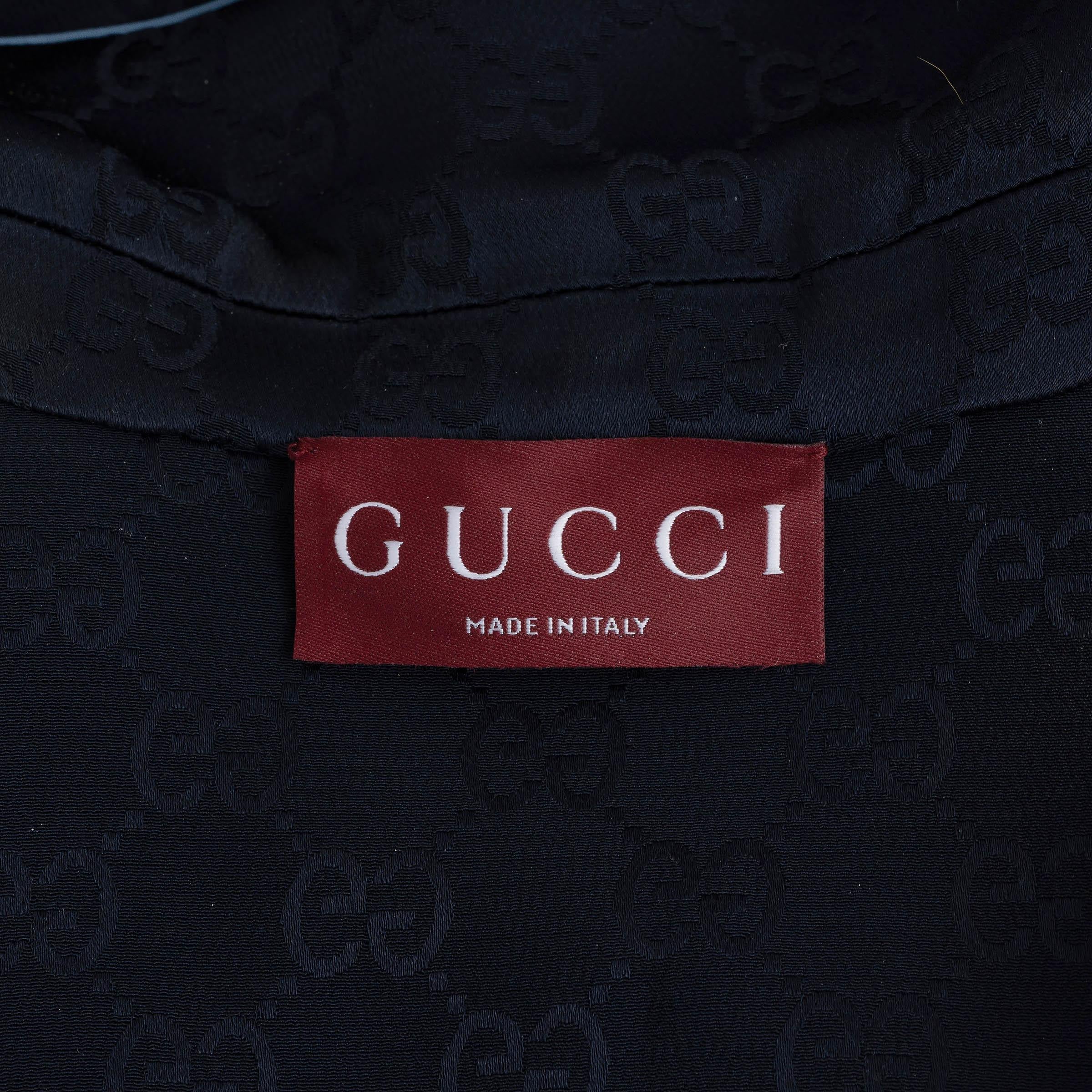 GUCCI dunkelblau Viskose 2024 GG SATIN PAJAMA Hemd 38 XS im Angebot 1