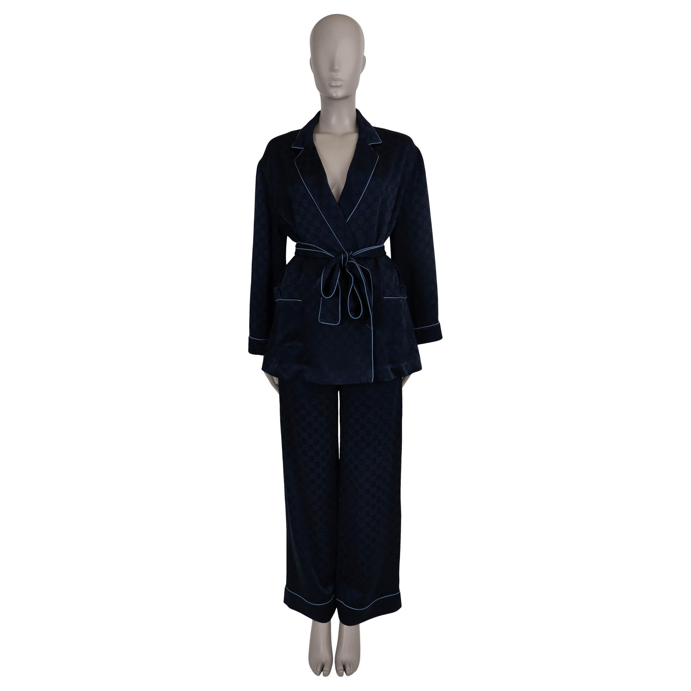 GUCCI dunkelblau Viskose 2024 GG SATIN PAJAMA Hemd 38 XS im Angebot 2