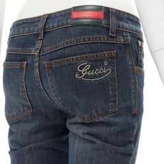 GUCCI dark blue washed denim logo embroidery web tag shorts IT36 XS