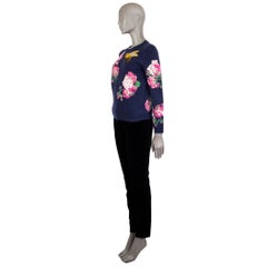 GUCCI dark blue wool EMBROIDERED FLORAL JACQUARD Sweater S