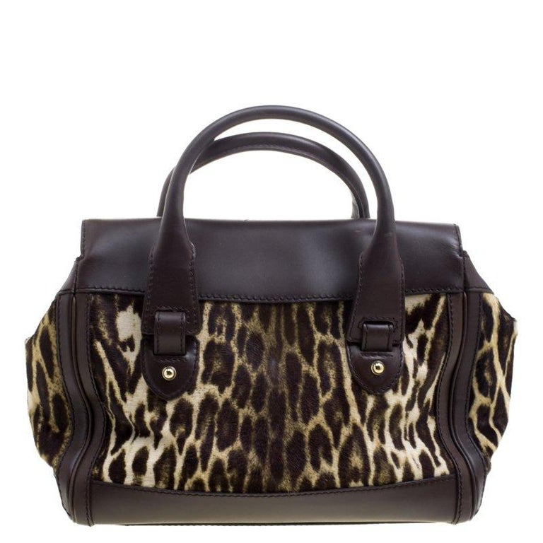 Gucci Dark Brown Animal Print Calf Hair and Leather Heritage Boston Bag
