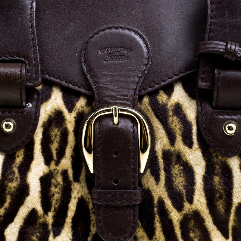 Black Gucci Dark Brown Animal Print Calf Hair and Leather Heritage Boston Bag