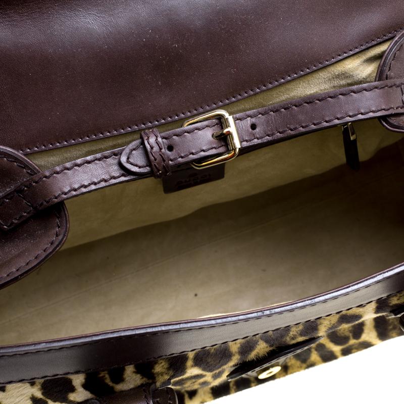 Gucci Dark Brown Animal Print Calf Hair and Leather Heritage Boston Bag In Good Condition For Sale In Dubai, Al Qouz 2