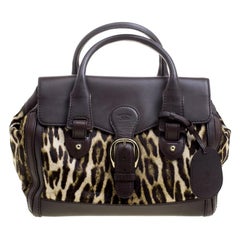 Gucci Dark Brown Animal Print Calf Hair and Leather Heritage Boston Bag