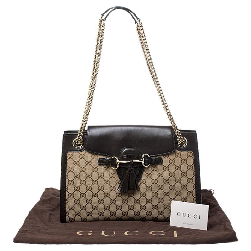 Gucci Dark Brown/Beige GG Canvas and Large Emily Chain Shoulder Bag 6