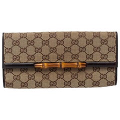 Gucci Dark Brown/Beige GG Canvas and Leather Bamboo Bar Clutch