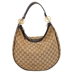 Gucci Dark Brown/Beige GG Canvas and Leather GG Twins Medium Hobo