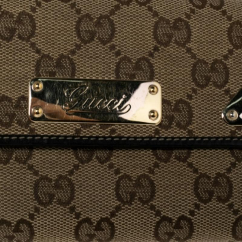 Women's Gucci Dark Brown/Beige GG Canvas and Leather Indy Continental Wallet For Sale