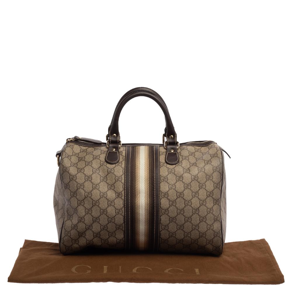 Gucci Dark Brown/Beige GG Canvas and Leather Medium Joy Web Boston Bag 4