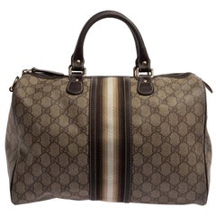 Gucci Dark Brown/Beige GG Canvas and Leather Medium Joy Web Boston Bag