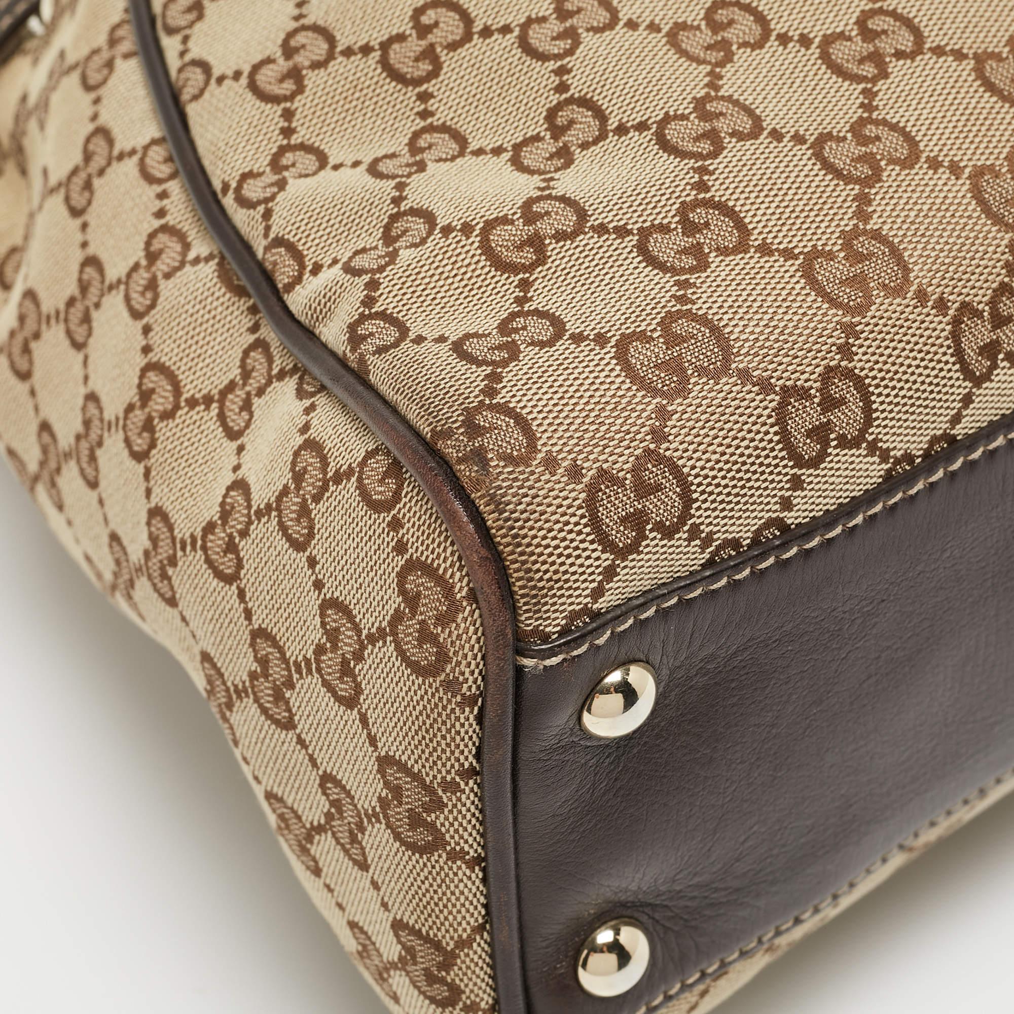 Gucci Dark Brown/Beige GG Canvas and Leather Medium Peggy Shoulder Bag For Sale 6