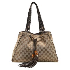 Gucci Dark Brown/Beige GG Canvas and Leather Medium Peggy Shoulder Bag