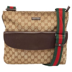 Gucci Dark Brown/Beige GG Canvas and Leather Messenger Bag