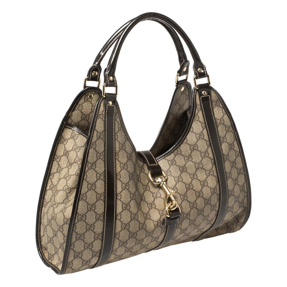 Gucci Dark Brown/Beige GG Supreme Canvas and Leather Medium Joy Shoulder Bag In Good Condition In Dubai, Al Qouz 2