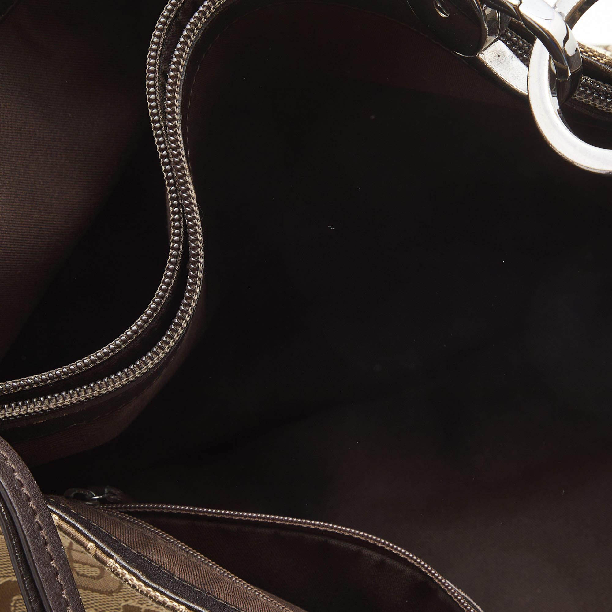 Gucci Dark Brown/Beige Horsebit Canvas and Leather Hobo 3