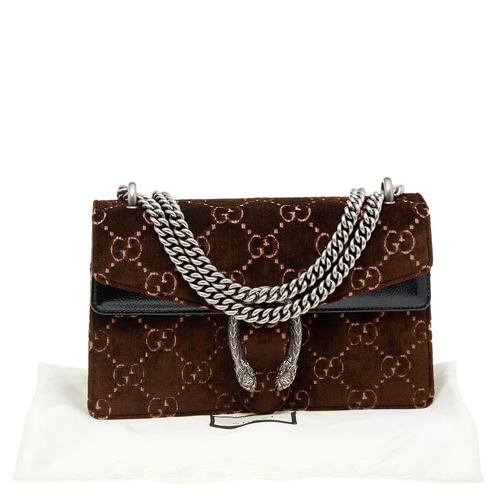Gucci Dark Brown/Black GG Embossed Velvet And Leather Dionysus Shoulder Bag 6