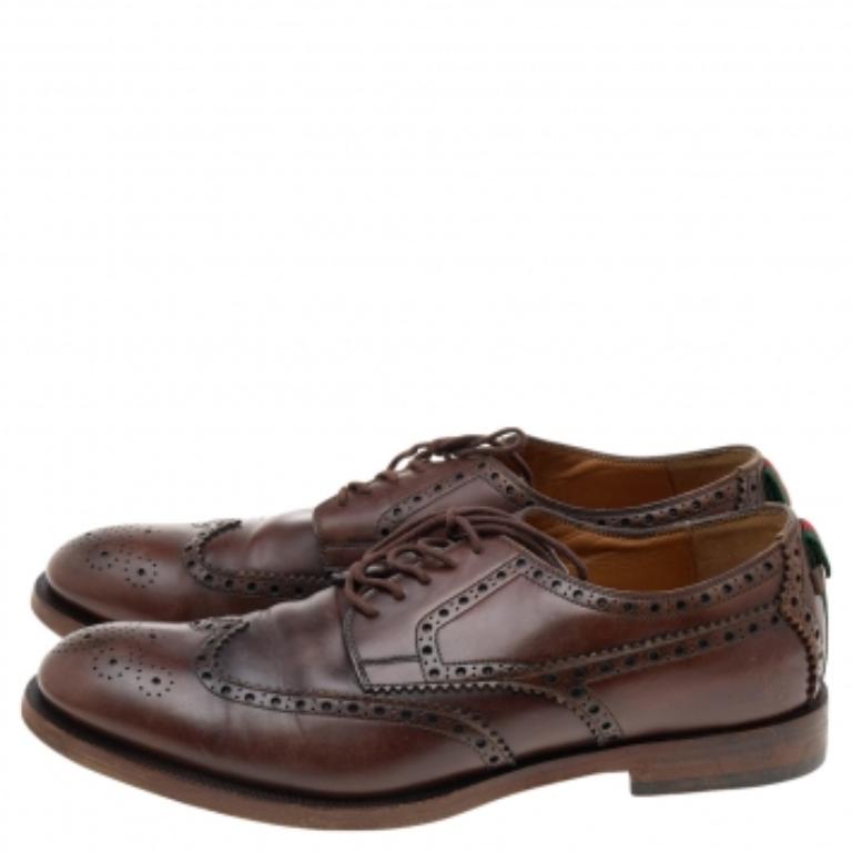 Gucci Marrón Oscuro Brogue Cuero Oxfords Talla 42 Negro en venta