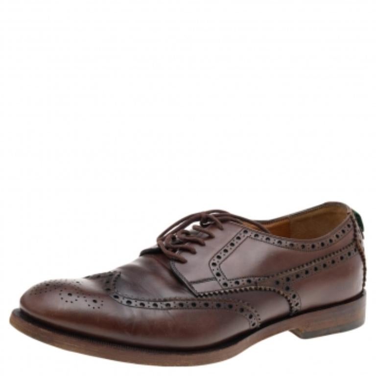 Gucci Marrón Oscuro Brogue Cuero Oxfords Talla 42 en venta 1