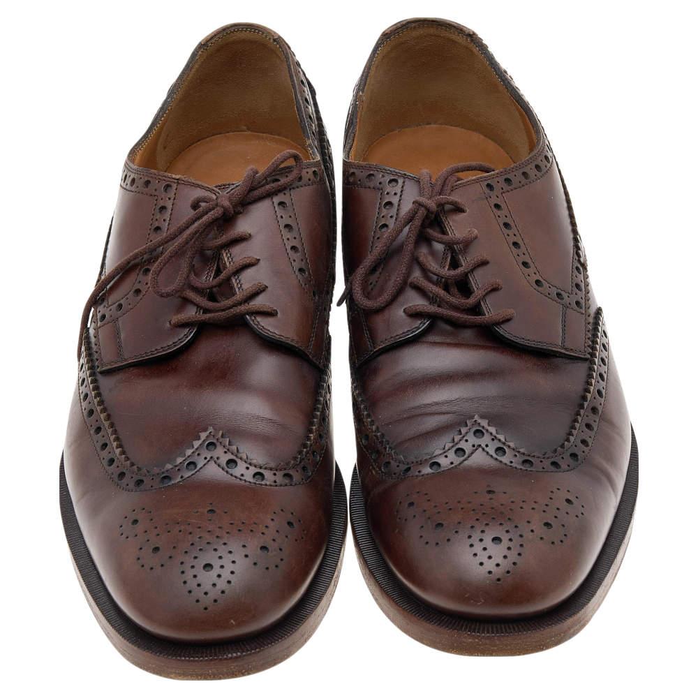 Gucci Dark Brown Brogue Leather Oxfords Size 42 For Sale 1
