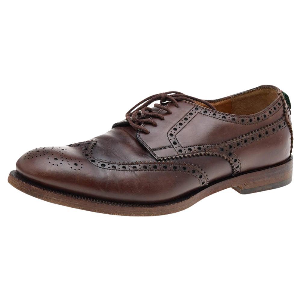 Gucci Dark Brown Brogue Leather Oxfords Size 42 For Sale