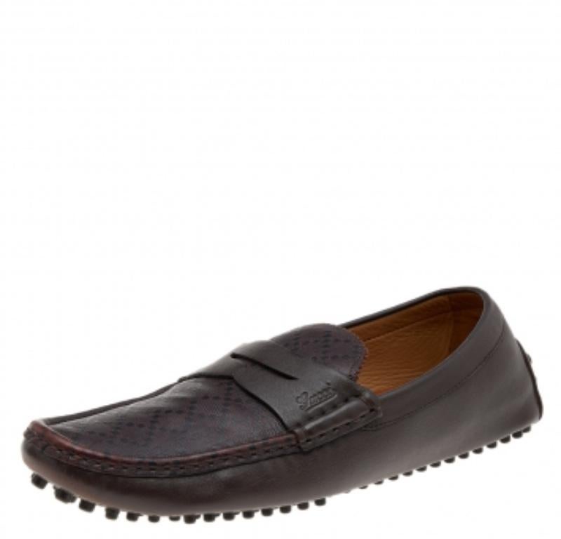 Gucci Mocassins à lacets en cuir brun foncé avec diamants Taille 42 en vente 1