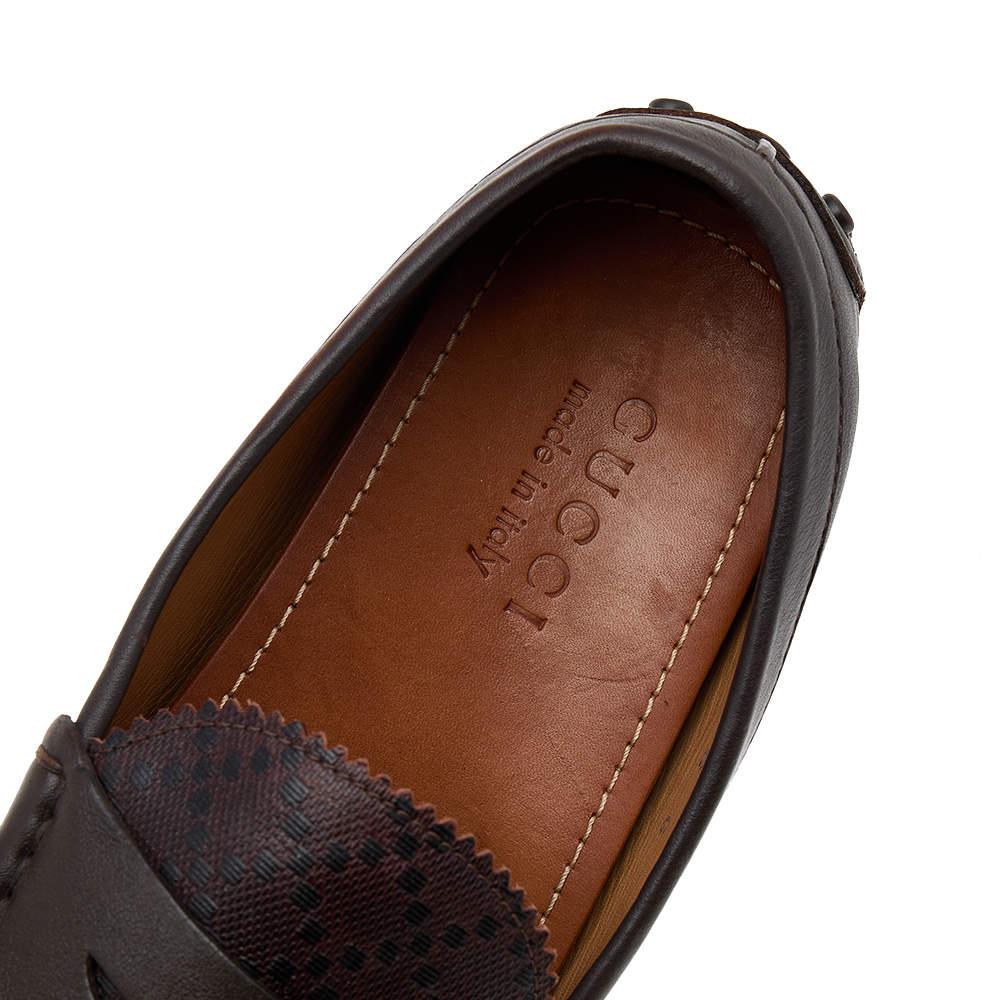 Gucci Dark Brown Diamante Leather Penny Slip On Loafers Size 42 For Sale 2