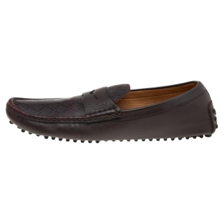 Gucci Mocassins à lacets en cuir brun foncé avec diamants Taille 42 en vente
