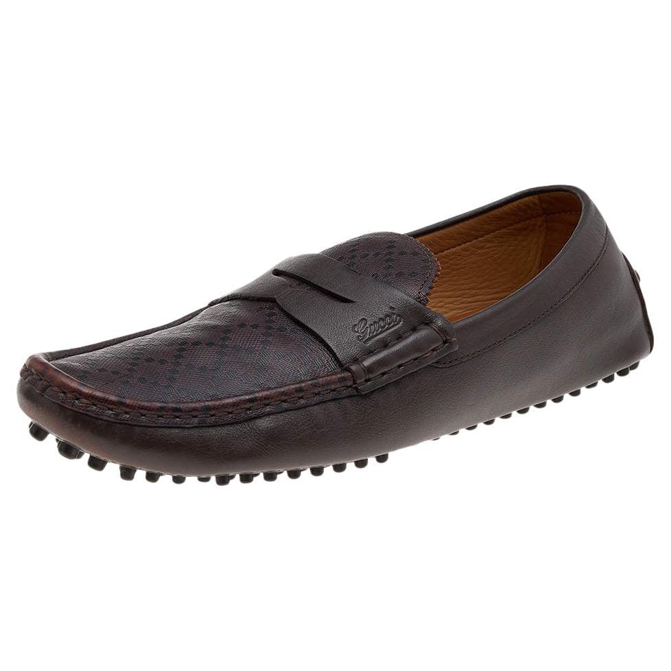 Gucci Dark Brown Diamante Leather Penny Slip On Loafers Size 42 For Sale