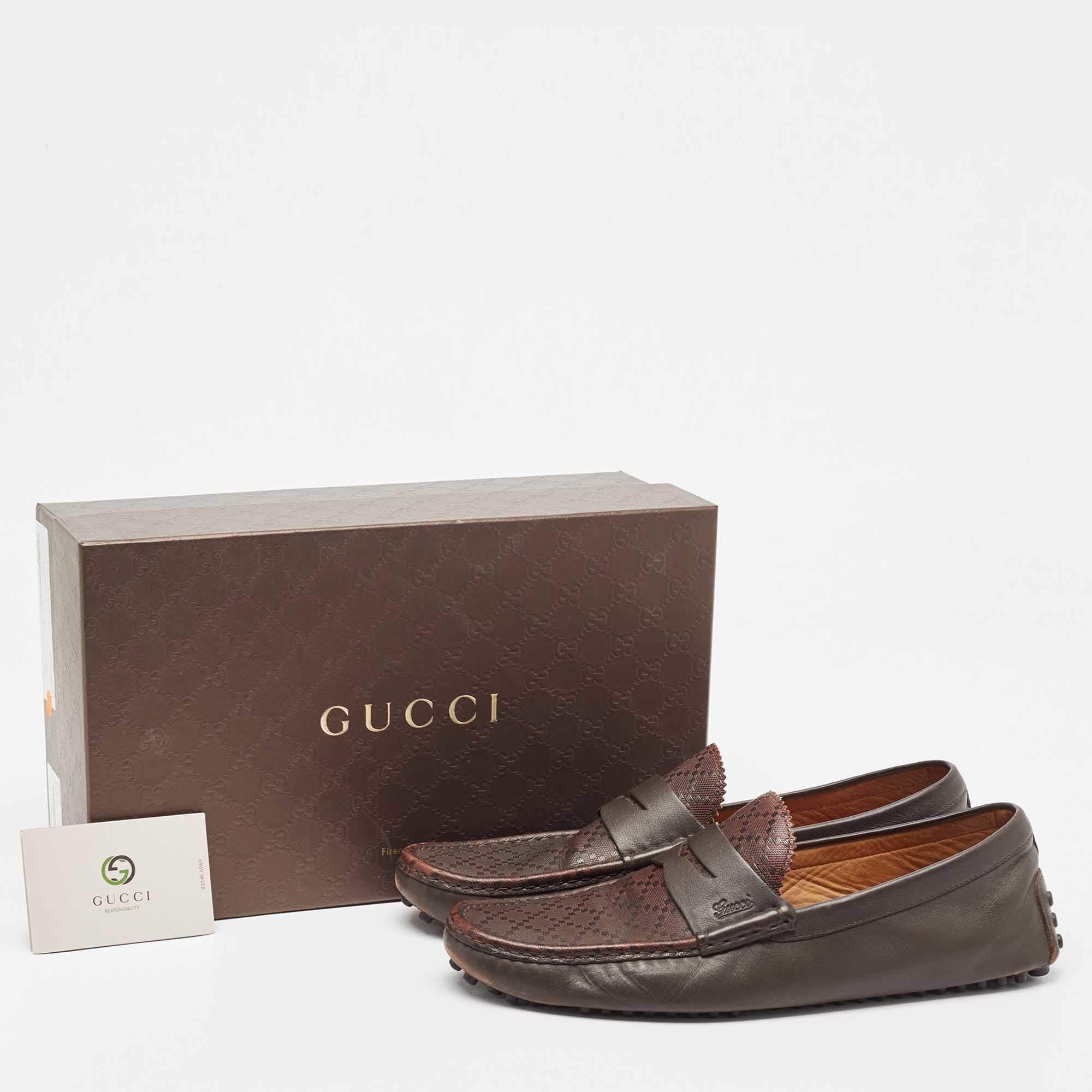 Gucci Dark Brown Diamante Leather Penny Slip On Loafers Size 45.5 For Sale 4