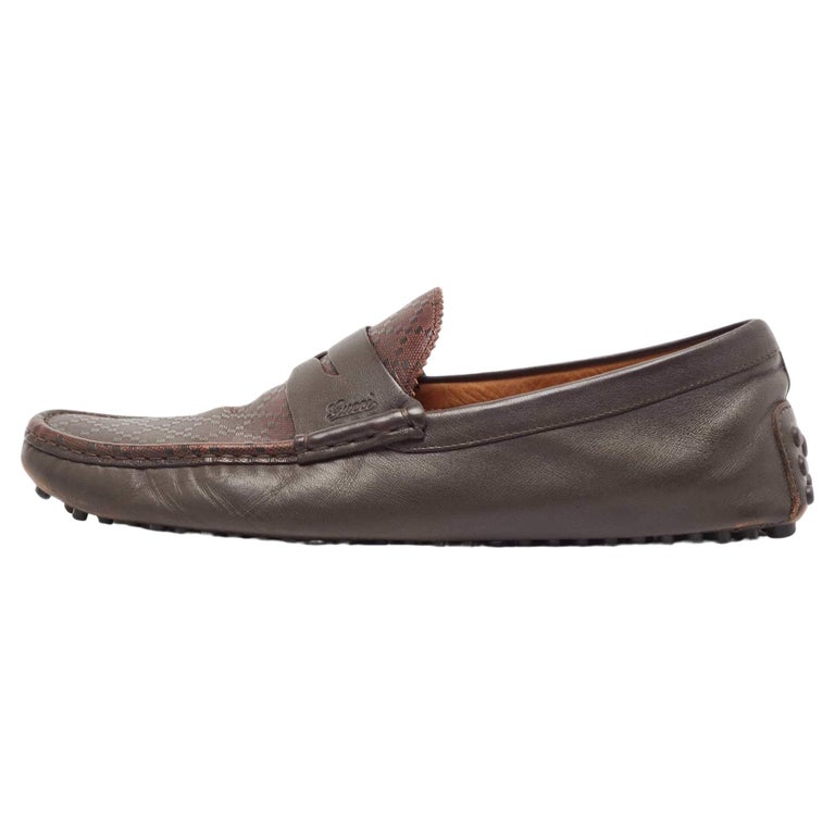 Gucci Dark Brown Diamante Leather Penny Slip On Loafers Size  display picture 1