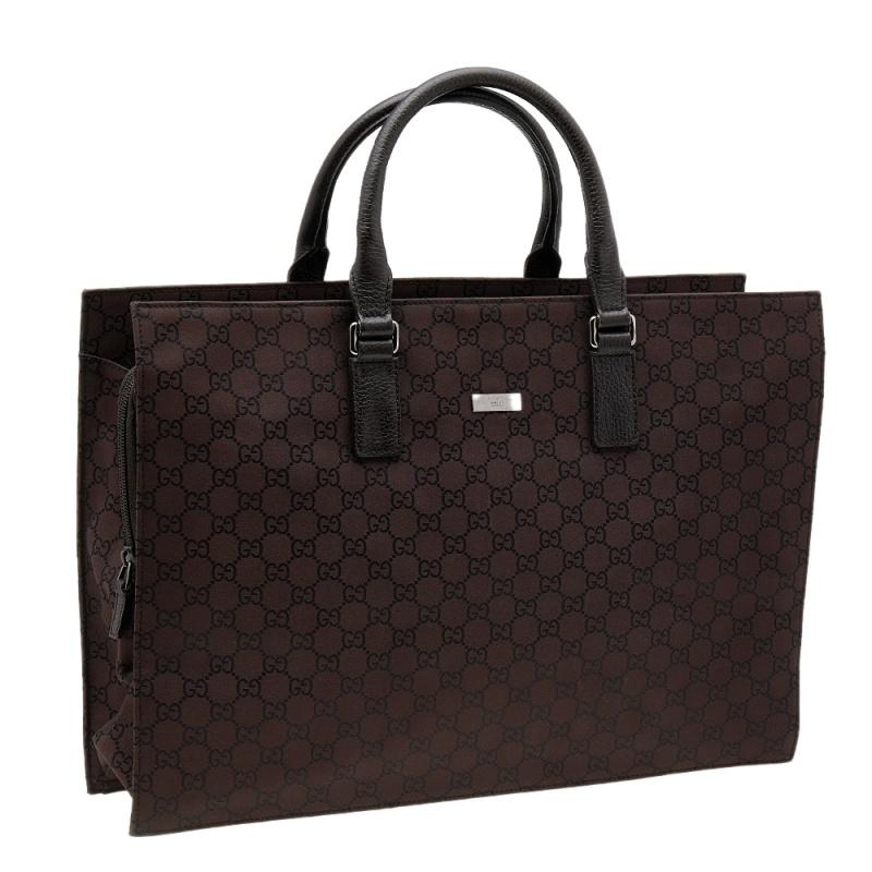 Gucci Dunkelbraune GG Canvas und Leder Business Tote im Zustand „Gut“ in Dubai, Al Qouz 2