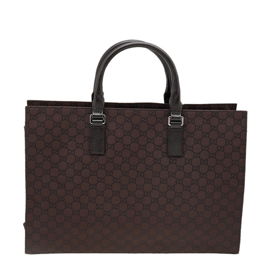 Women's Gucci Dark Brown GG Canvas And Leather Business Tote