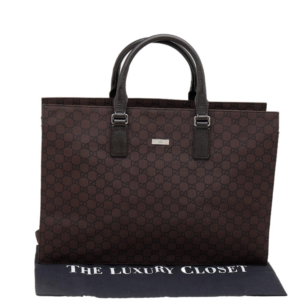 Gucci Dark Brown GG Canvas And Leather Business Tote 1