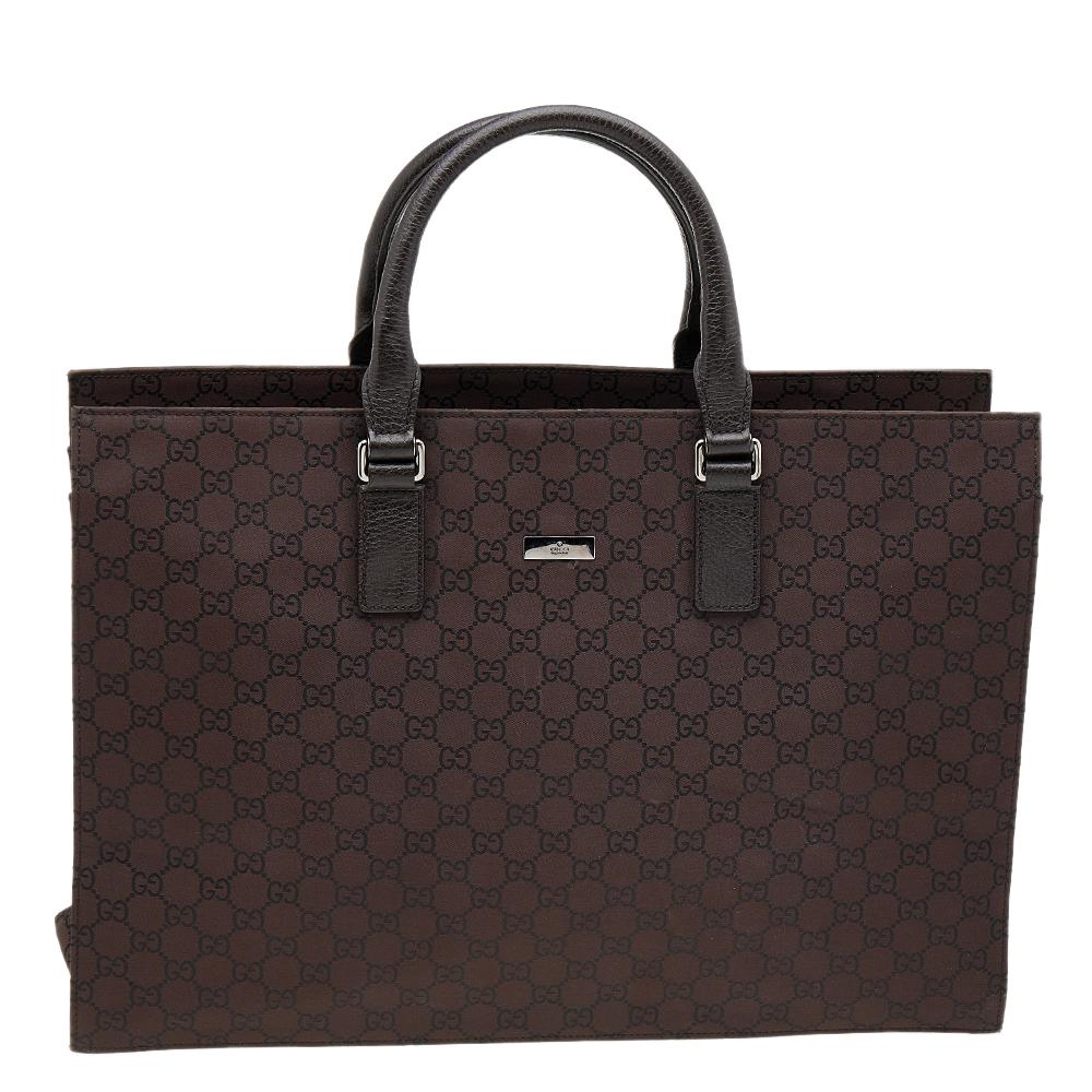 Gucci Dark Brown GG Canvas And Leather Business Tote 2