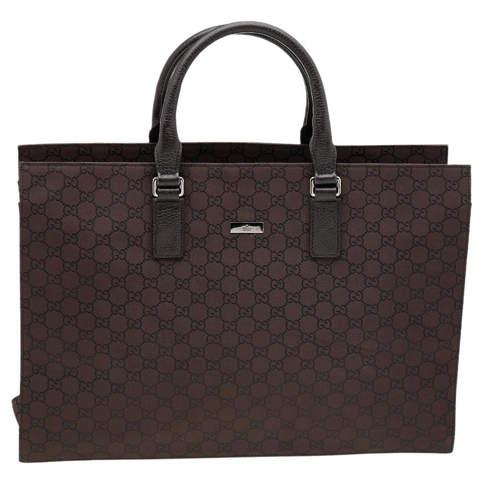 Gucci Dunkelbraune GG Canvas und Leder Business Tote
