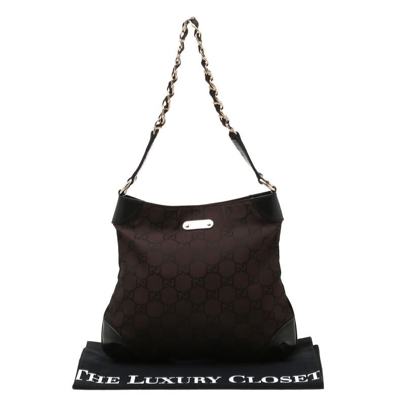 Gucci Dark Brown GG Canvas and Leather Chain Hobo 7